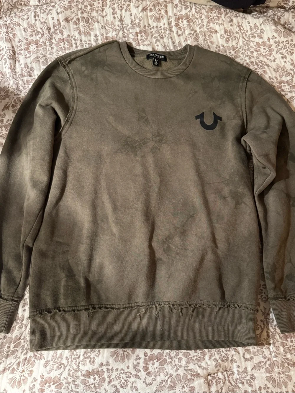 True Religion Olive Green Crewneck Sweatshirt with Logo